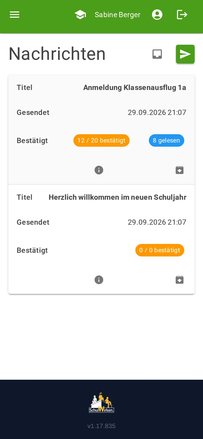 Schulnachrichten auf dem Handy